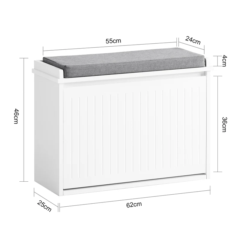 SoBuy FSR16-SCH Banc à Chaussures avec 1 Abattant et Coussin Rembourré, Coffre de Rangement pour Entrée – 60x30x48 cm, Blanc