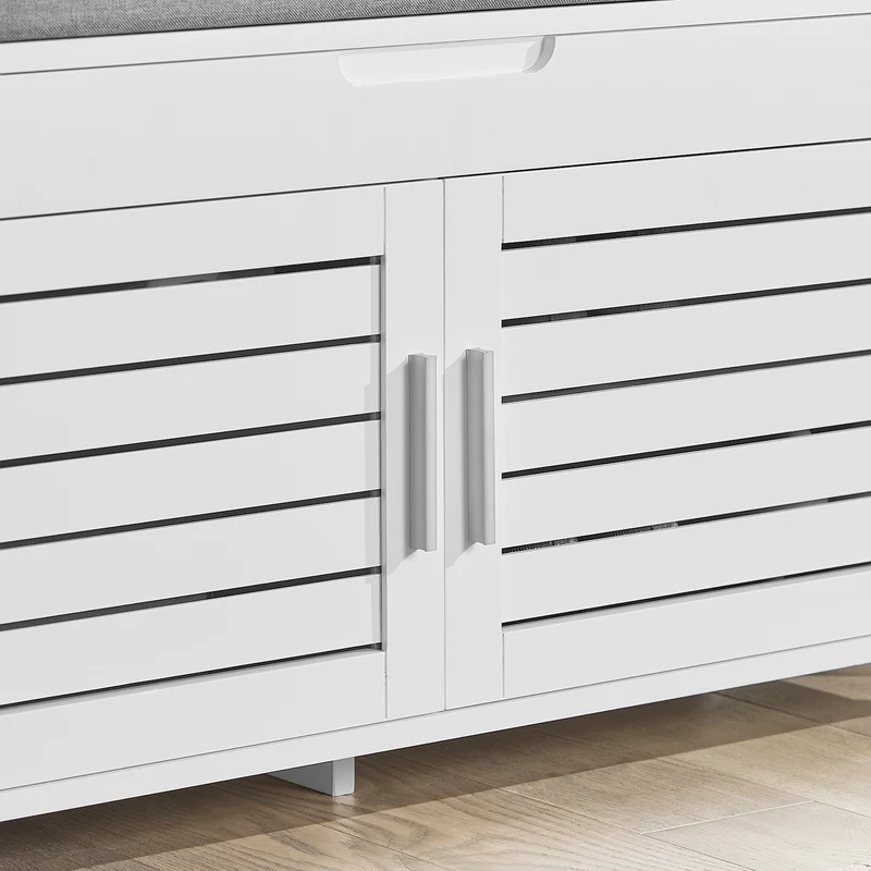 SoBuy FSR102-W Banc à Chaussures avec Coussin Rembourré, Coffre et 2 Portes de Rangement pour Entrée – 90x33x50 cm, Blanc