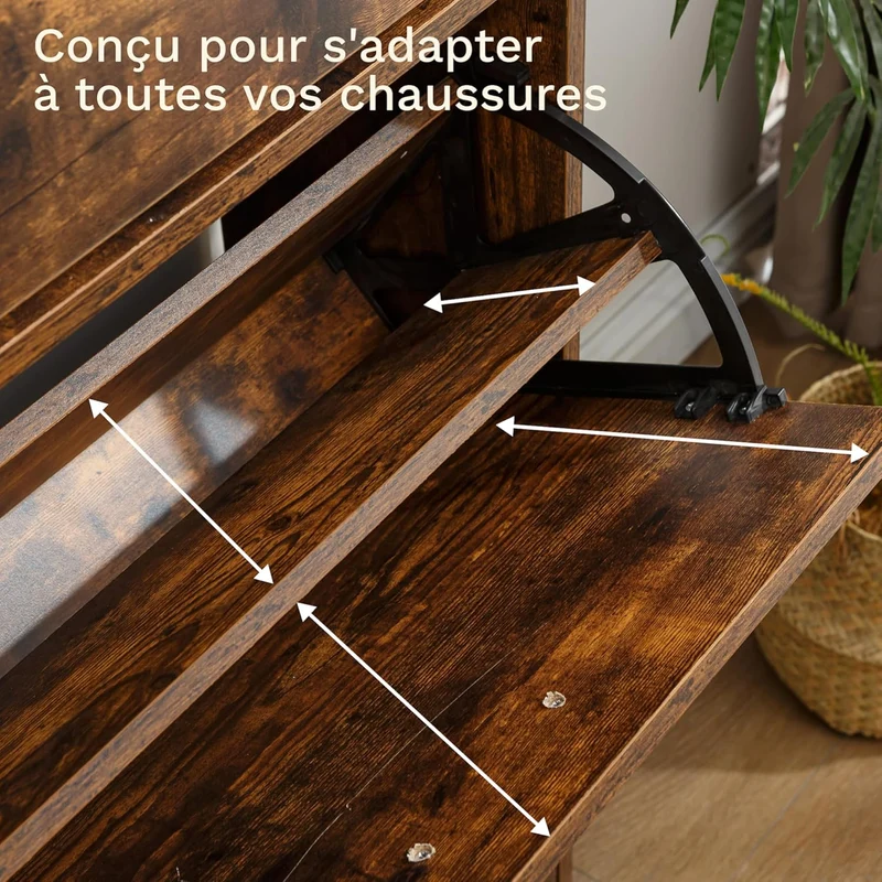Meuble à Chaussures 24 Paires 4 Abattants – Armoire Étroite 24 cm Gain de Place – Meuble Entrée Bois Rustique 60x24x150 cm (Copie)