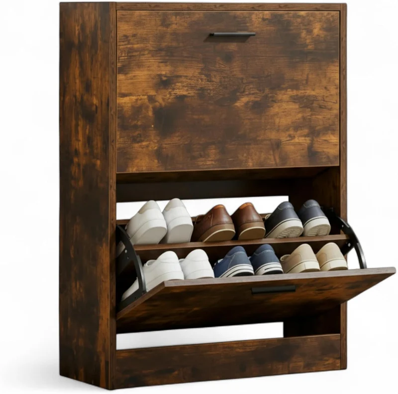 Meuble à Chaussures 12 Paires 2 Abattants – Armoire Étroite 24 cm Gain de Place – Meuble Entrée Bois Rustique 60x24x80 cm (Copie)