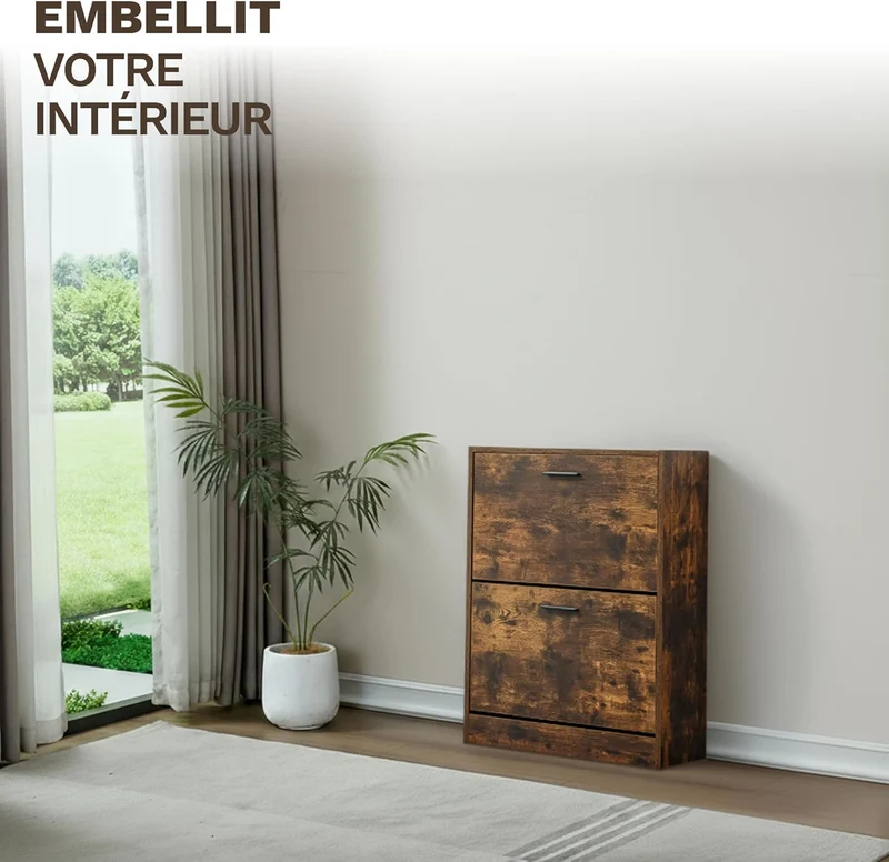 Meuble à Chaussures 12 Paires 2 Abattants – Armoire Étroite 24 cm Gain de Place – Meuble Entrée Bois Rustique 60x24x80 cm (Copie)