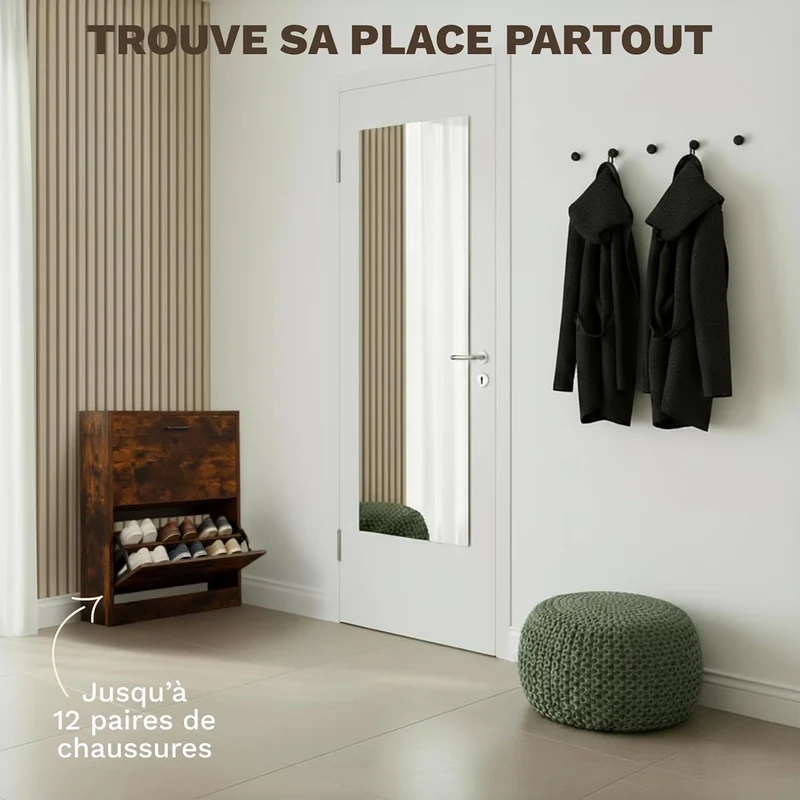 Meuble à Chaussures 12 Paires 2 Abattants – Armoire Étroite 24 cm Gain de Place – Meuble Entrée Bois Rustique 60x24x80 cm (Copie)