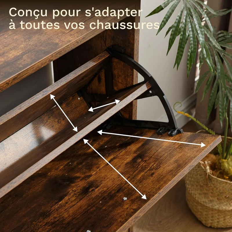 Meuble à Chaussures 12 Paires 2 Abattants – Armoire Étroite 24 cm Gain de Place – Meuble Entrée Bois Rustique 60x24x80 cm (Copie)