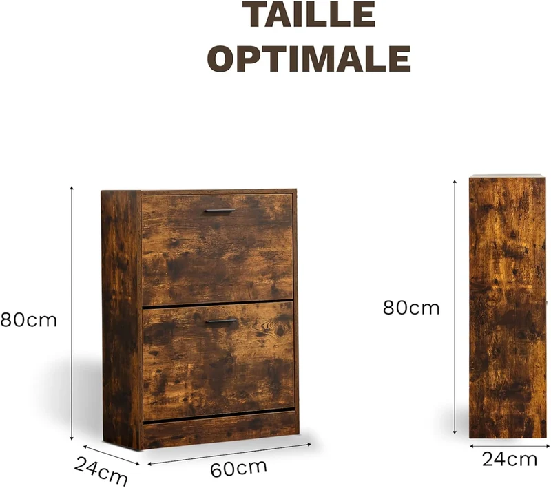 Meuble à Chaussures 12 Paires 2 Abattants – Armoire Étroite 24 cm Gain de Place – Meuble Entrée Bois Rustique 60x24x80 cm (Copie)
