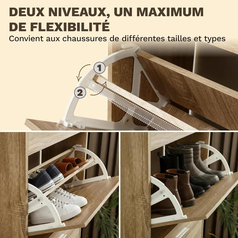 Meuble à Chaussures 24 Paires 4 Abattants – Armoire Étroite 24 cm Gain de Place – Meuble Entrée Bois clair 60x24x150 cm