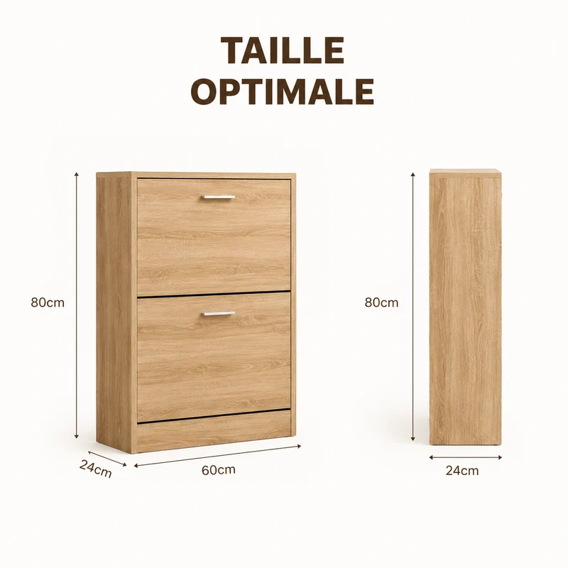 Meuble à Chaussures 12 Paires 2 Abattants – Armoire Étroite 24 cm Gain de Place – Meuble Entrée Bois clair 60x24x80 cm (Copie)