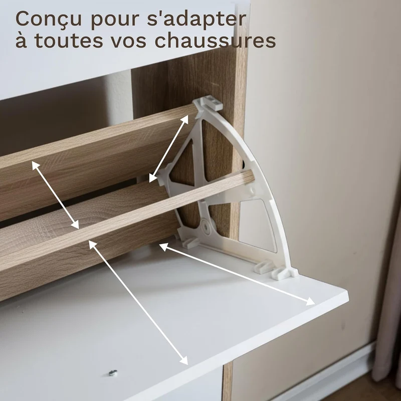 Meuble à Chaussures 24 Paires 4 Abattants – Armoire Étroite 24 cm Gain de Place – Meuble Entrée Blanc Bois 60x24x150 cm