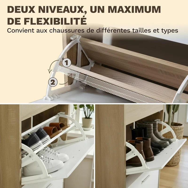 Meuble à Chaussures 24 Paires 4 Abattants – Armoire Étroite 24 cm Gain de Place – Meuble Entrée Blanc Bois 60x24x150 cm