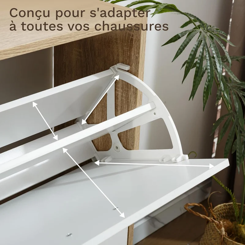Meuble à Chaussures 2 Étagères 12 Paires Portes Blanches et Cadre Bois Clair 60x24x80 cm (Copie)