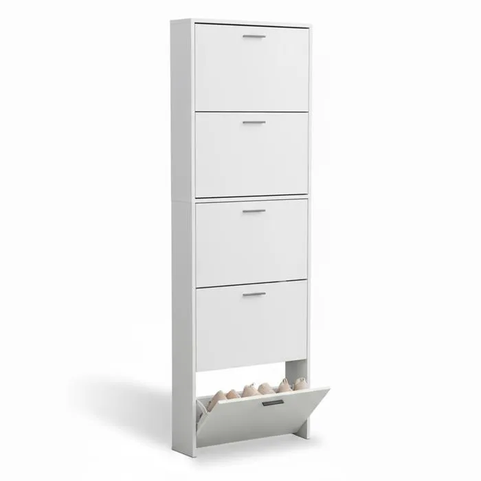 Meuble de Rangement à Chaussures - 15 Paires - 5 abattants - L60xP24xH180 cm - Blanc