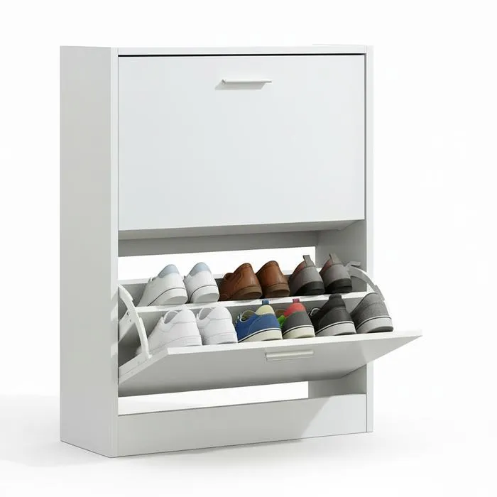 Meuble à Chaussures 12 Paires 2 Abattants – Armoire Étroite 24 cm Gain de Place – Meuble Entrée Bois Blanc 60x24x80 cm