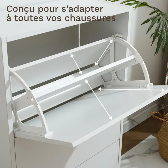 Meuble à Chaussures 12 Paires 2 Abattants – Armoire Étroite 24 cm Gain de Place – Meuble Entrée Bois Blanc 60x24x80 cm