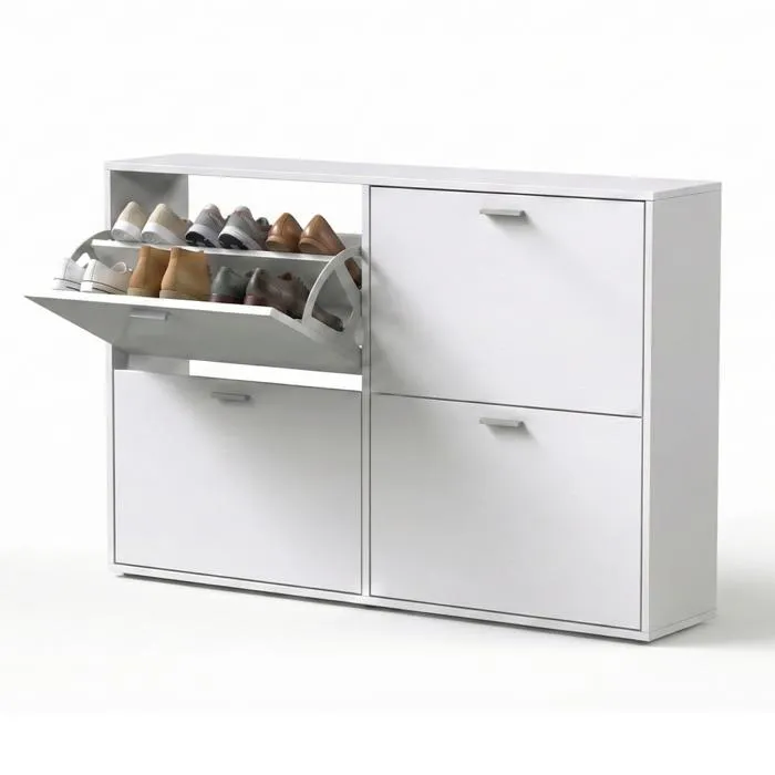 Meuble à Chaussures double 24 Paires 4 Abattants - Ultra Slim 23,5 cm - Rangement Entrée Gain de Place Blanc 118x23,5x75 cm