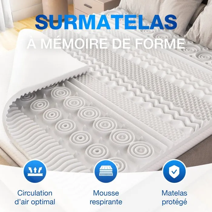 Surmatelas Mémoire de Forme 5 cm - Ergonomique, 13 Zones de Soutien, Idéal Matelas