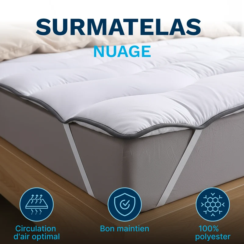 Surmatelas Nuage - Hypoallergénique, Respirant, Anti-Acariens, Idéal Matelas 2 Places