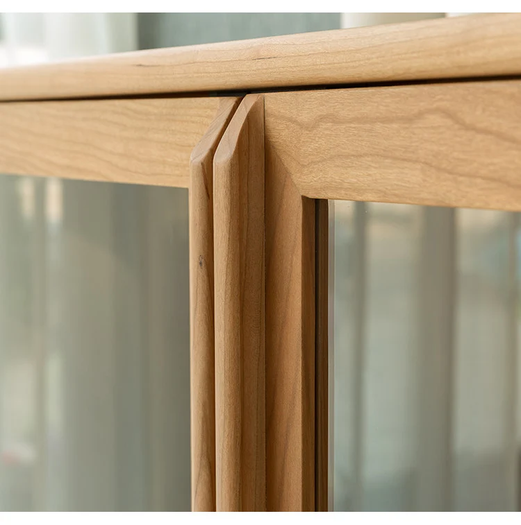 Folioz Cherry Wood Glass Display Cabinet & Bookcase