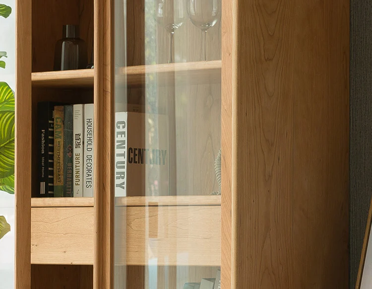 Folioz Cherry Wood Glass Display Cabinet & Bookcase
