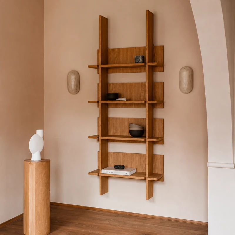 Bookish White Oak Scandinavian Open Shelf Bookcase