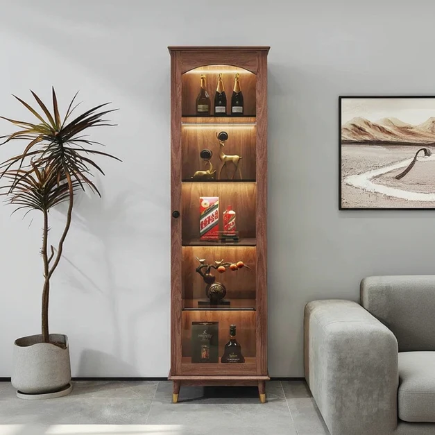 Dex Walnut Glass Display Cabinet for Collectibles & Wine