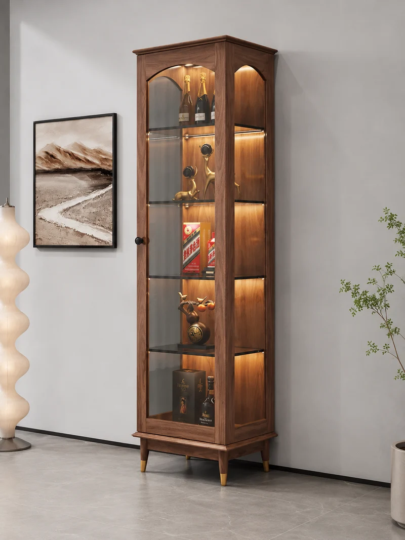 Dex Walnut Glass Display Cabinet for Collectibles & Wine