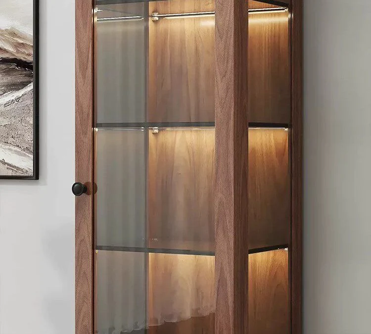 Dex Walnut Glass Display Cabinet for Collectibles & Wine