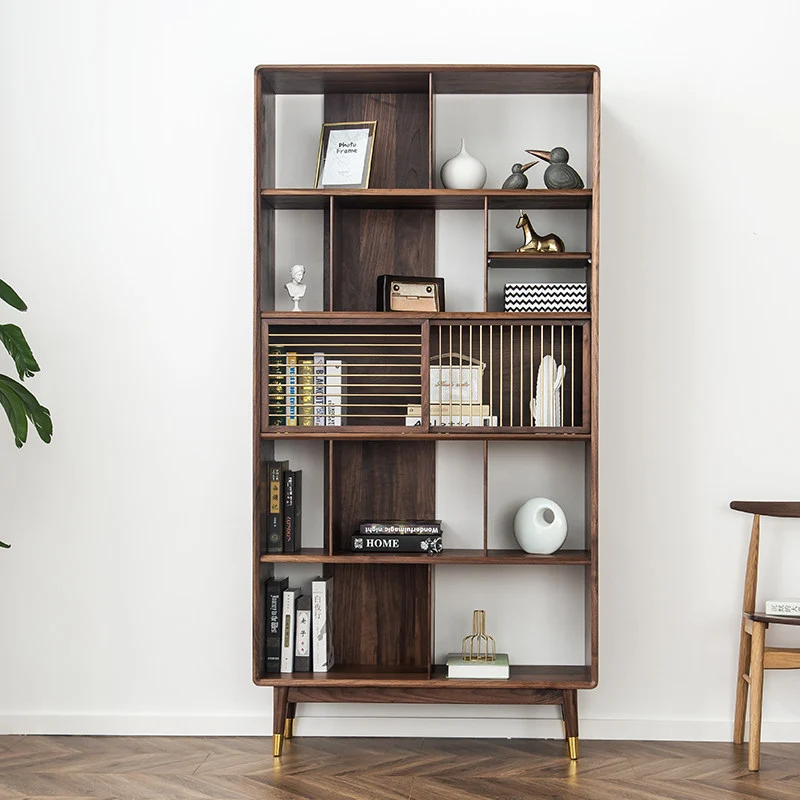 Lore Mid-Century Walnut Display Bookcase with Open Shelves