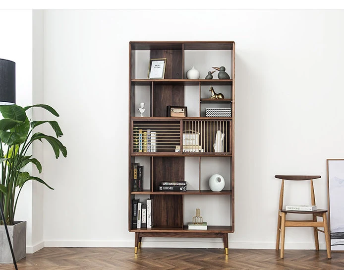Lore Mid-Century Walnut Display Bookcase with Open Shelves