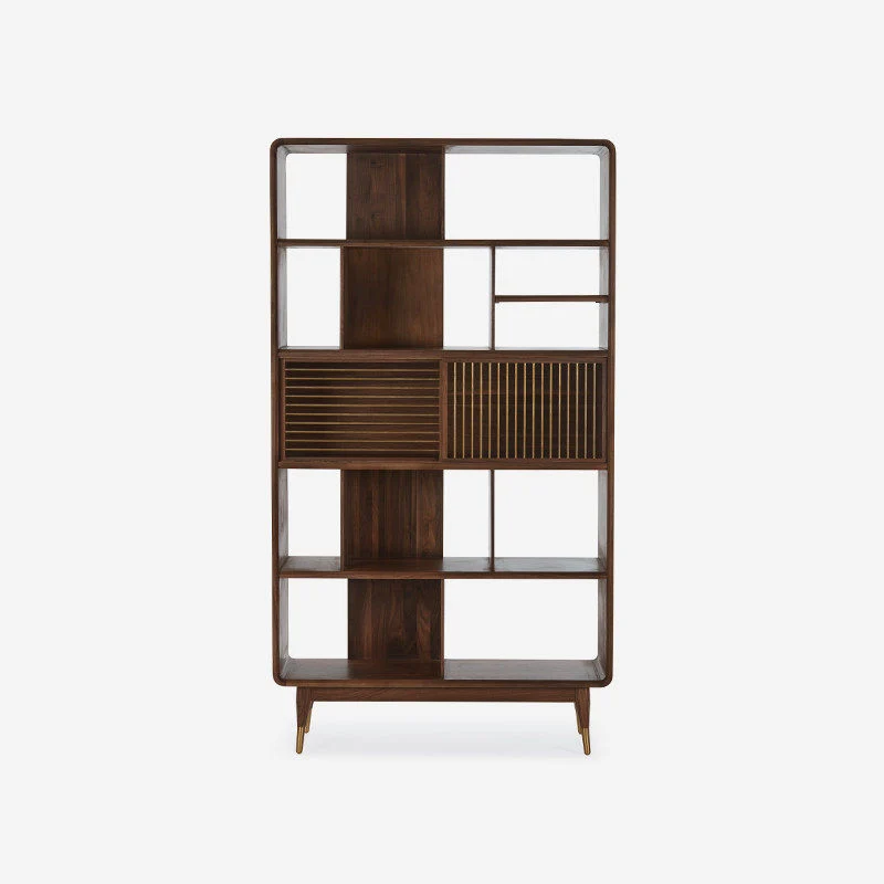 Lore Mid-Century Walnut Display Bookcase with Open Shelves