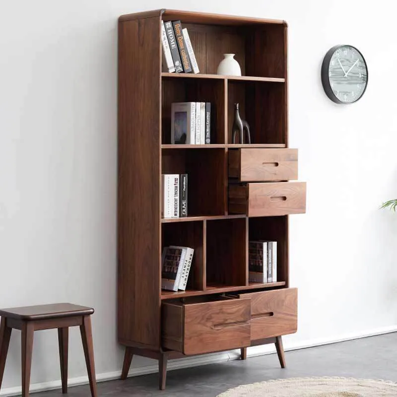 Libris Walnut Bookcase with Drawers & Open Display Shelves