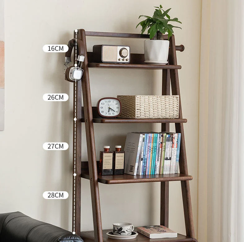 Folio Walnut Ladder Display Shelf with Storage Drawer Cabinet