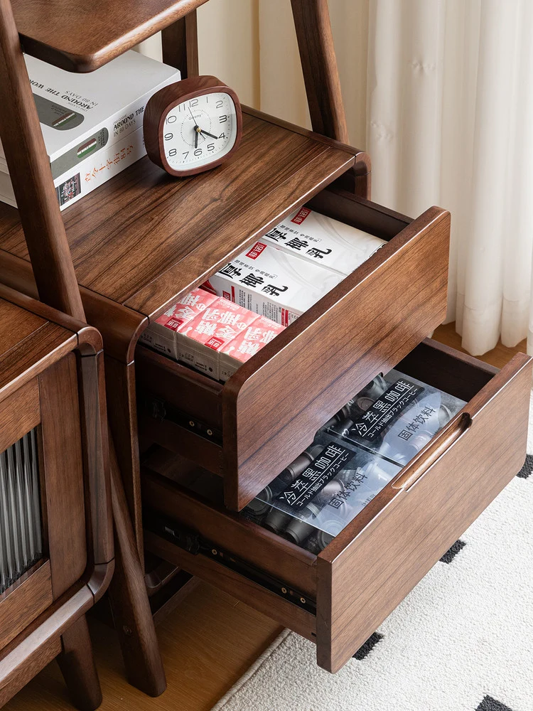 Folio Walnut Ladder Display Shelf with Storage Drawer Cabinet