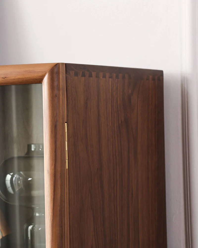 Stack Walnut Wood Glass Door Bookcase Display Cabinet