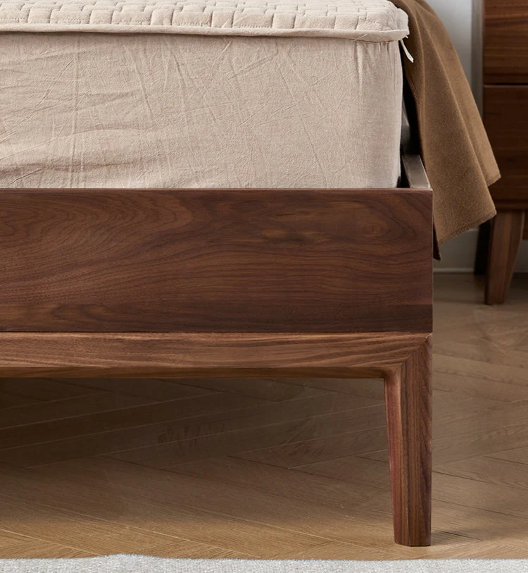 Nestify Walnut Platform Bed with Geometric Wood Headboard