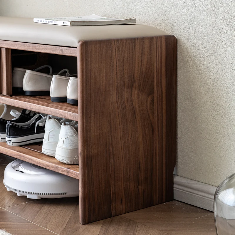 Shoery Japanese Modern Walnut Shoe Storage Bench Cabinet