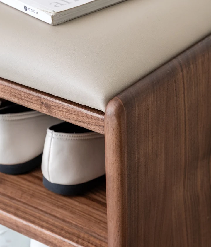 Shoery Japanese Modern Walnut Shoe Storage Bench Cabinet