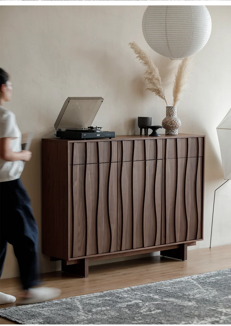Stride Organic Modern Walnut Shoe Cabinet with Sculpted Doors