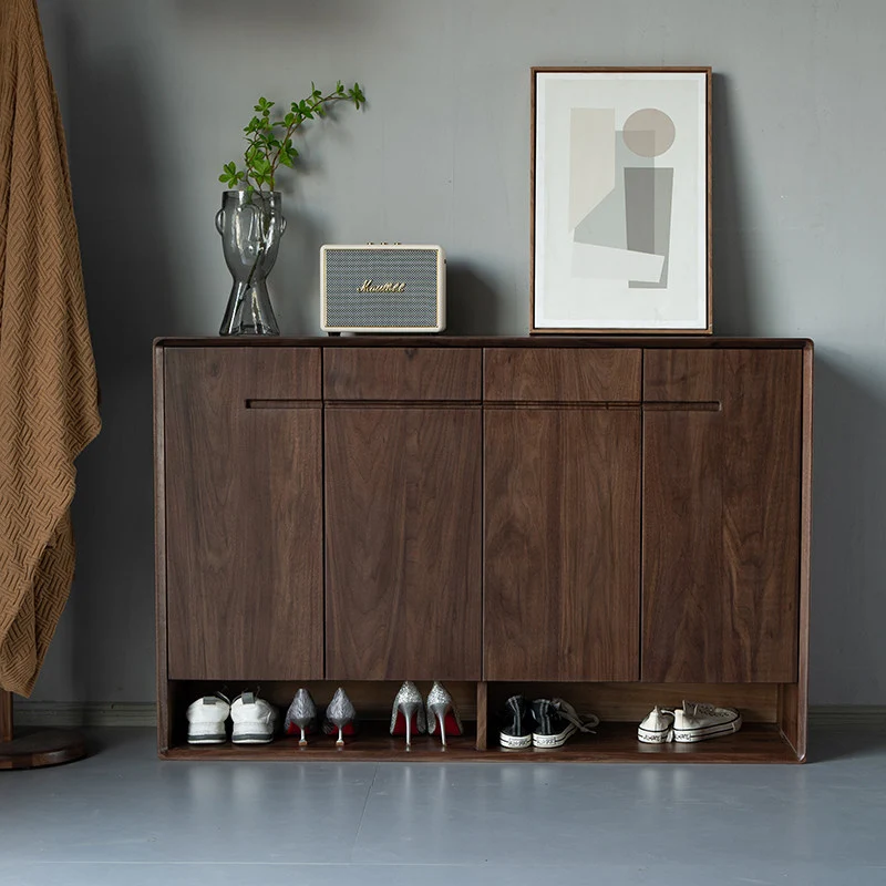 StrideBox Walnut Wood Shoe Cabinet with Concealed Storage