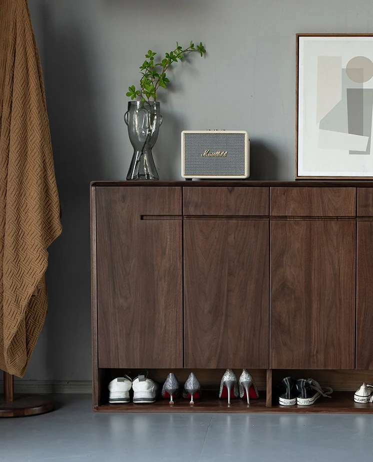 StrideBox Walnut Wood Shoe Cabinet with Concealed Storage