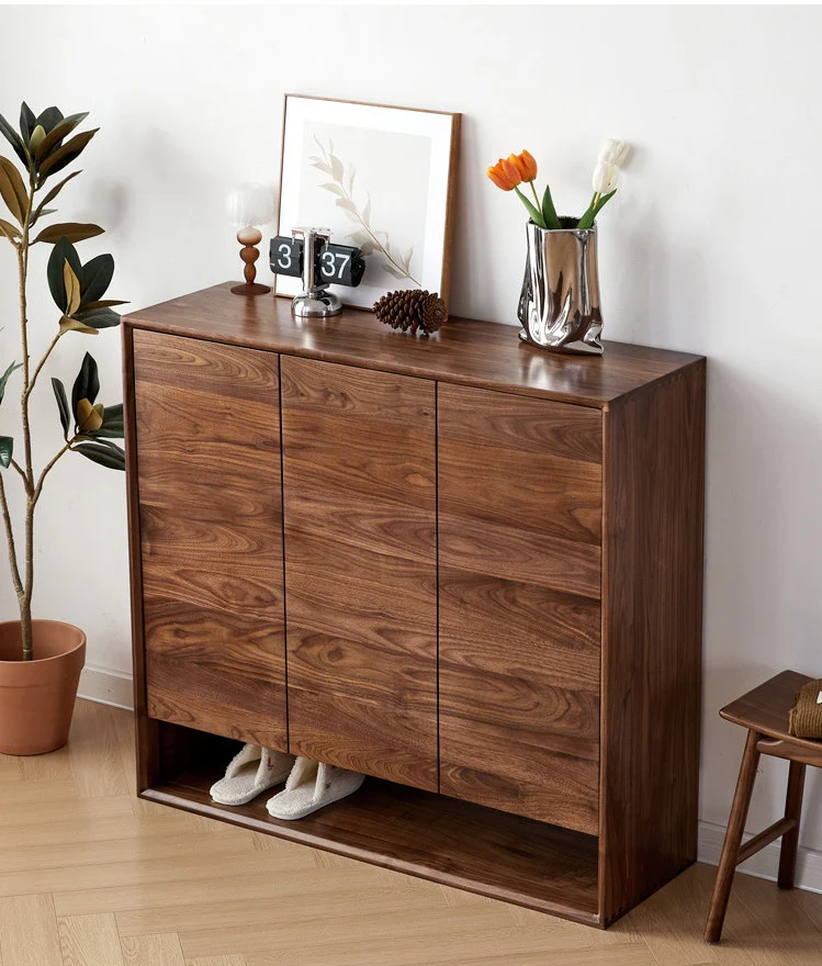 ArchNest Walnut Wood Shoe Cabinet with Adjustable Shelves