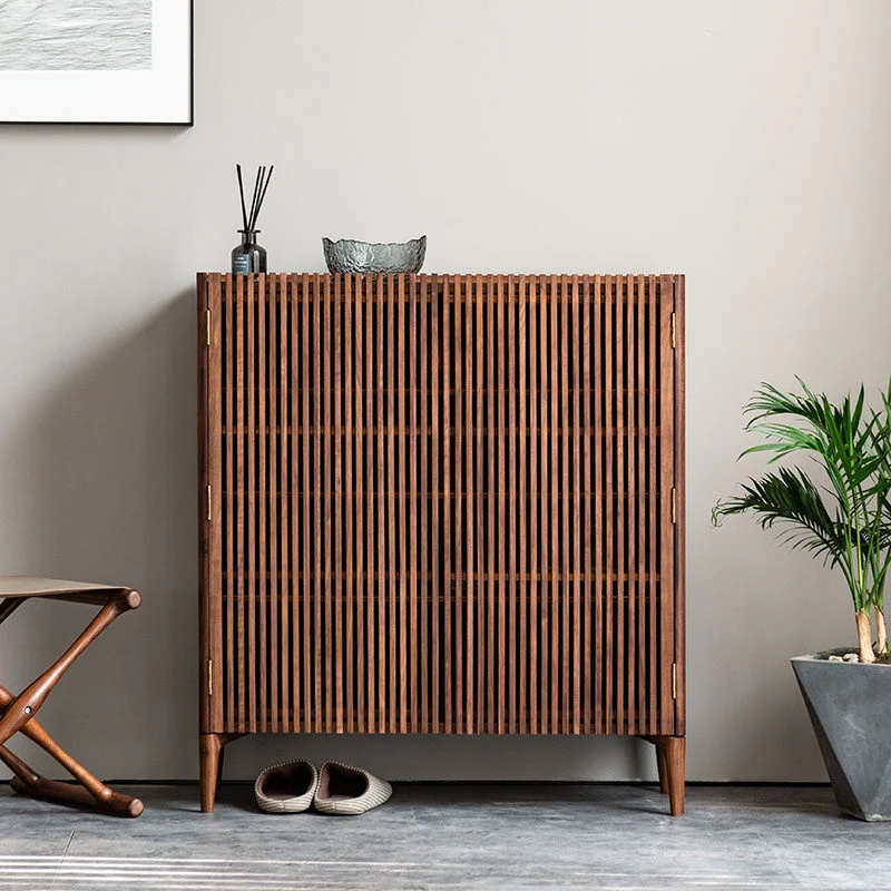 SoleCase Walnut Shoe Cabinet with Slatted Doors
