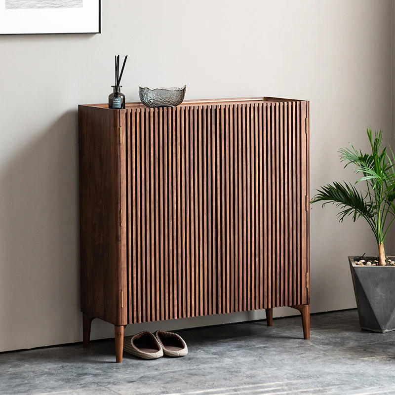SoleCase Walnut Shoe Cabinet with Slatted Doors