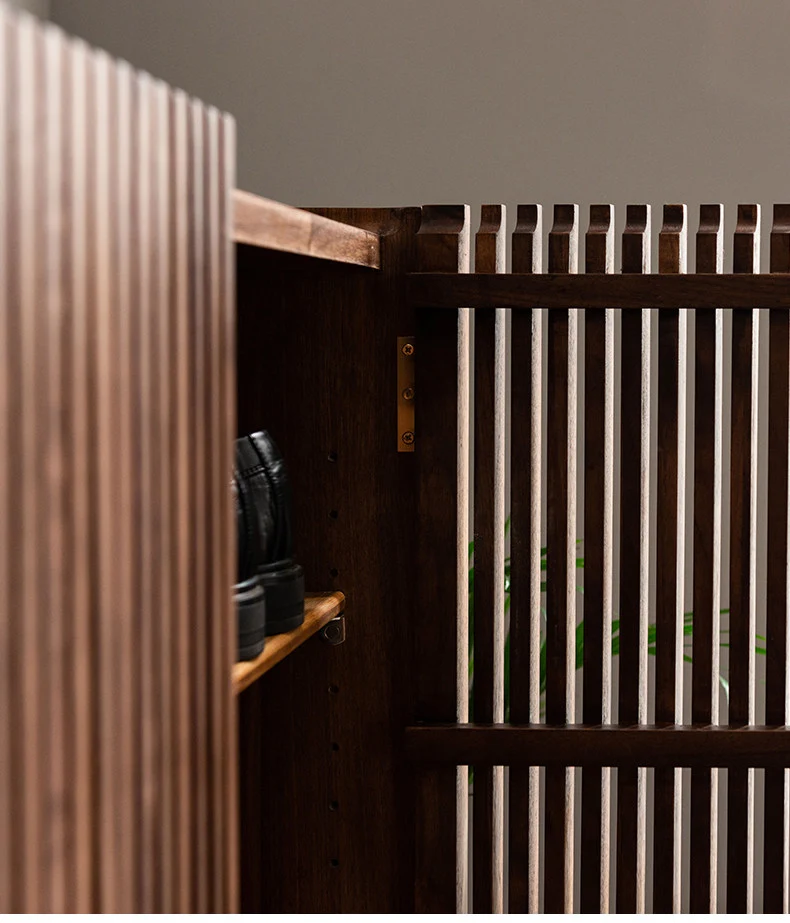 SoleCase Walnut Shoe Cabinet with Slatted Doors