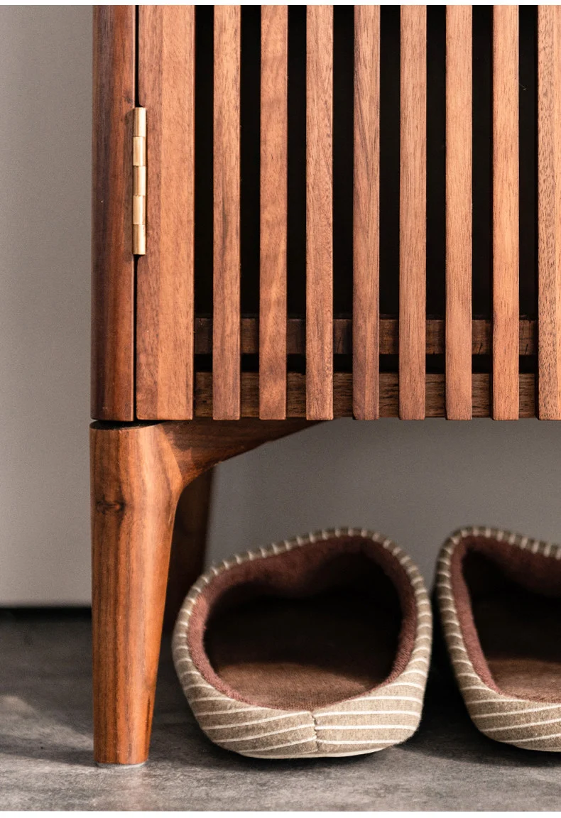 SoleCase Walnut Shoe Cabinet with Slatted Doors