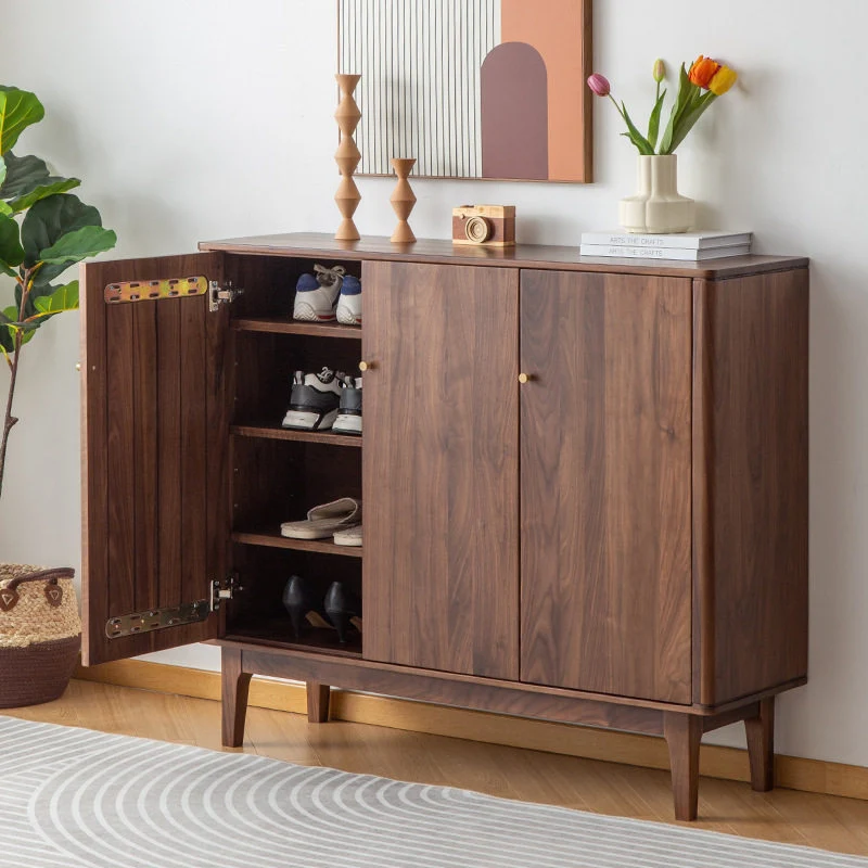 WoodPlinth Mid-Century Japandi Wooden Shoe Cabinet
