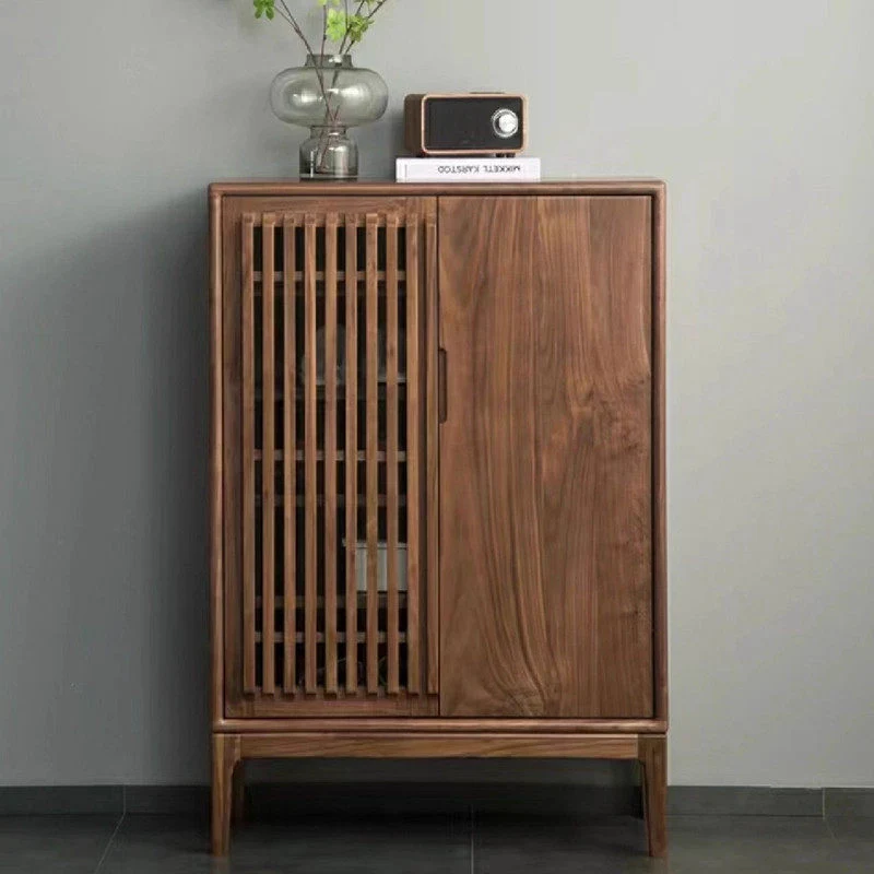 BeamDeck Japanese Slatted Wood Shoe Cabinet with Storage