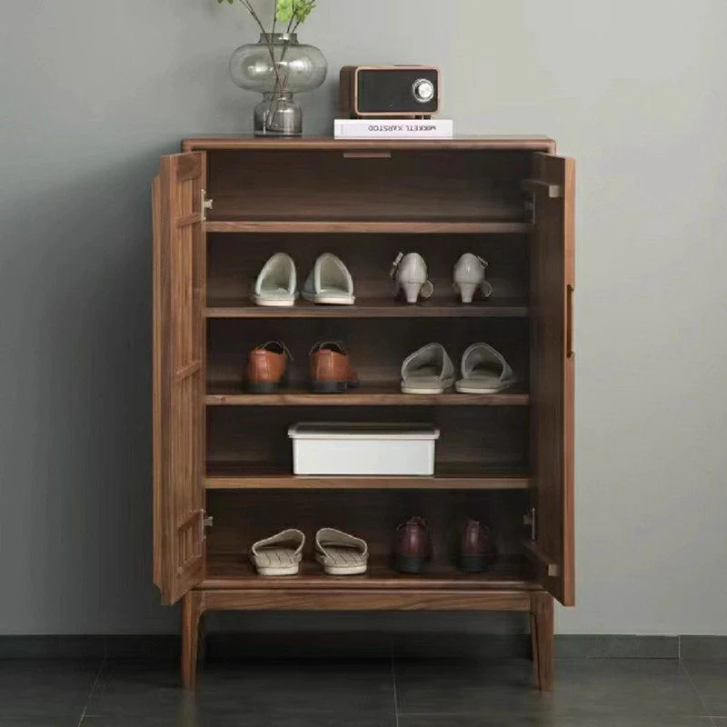 BeamDeck Japanese Slatted Wood Shoe Cabinet with Storage
