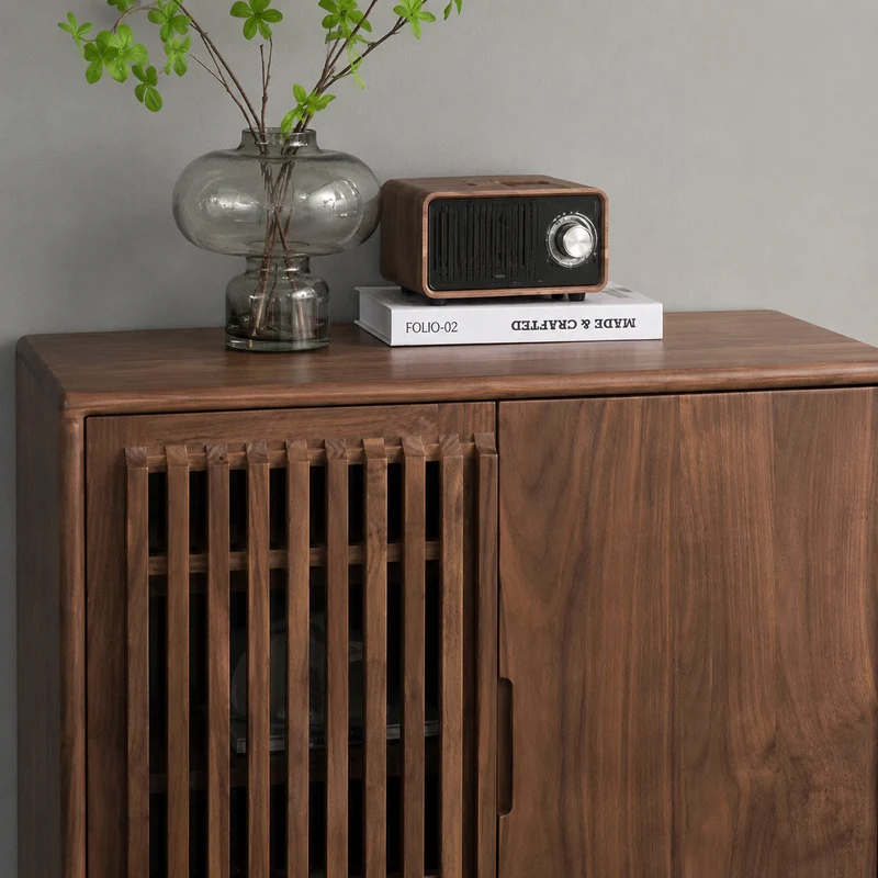 BeamDeck Japanese Slatted Wood Shoe Cabinet with Storage