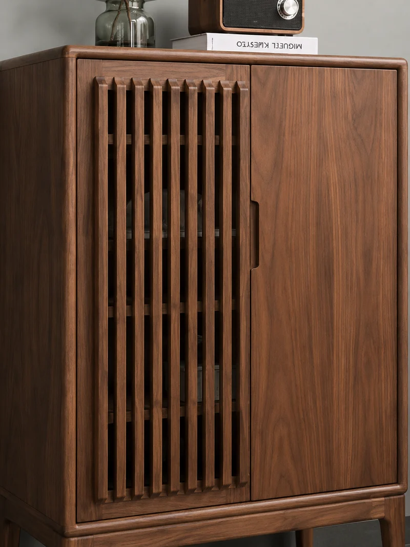 BeamDeck Japanese Slatted Wood Shoe Cabinet with Storage