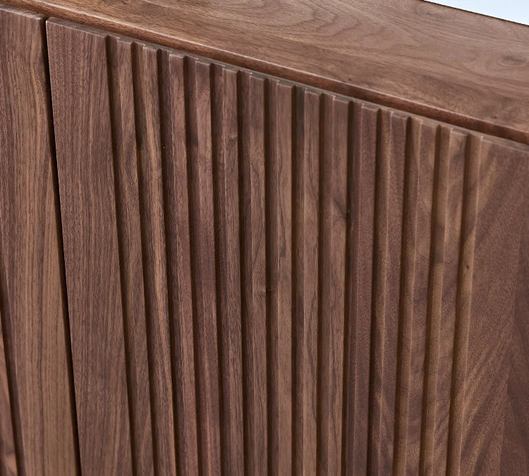 WoodVault Fluted Walnut Shoe Cabinet with Open Display Shelf
