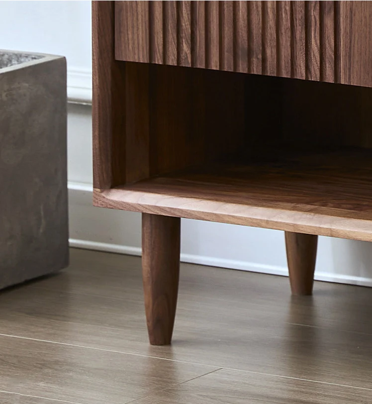 WoodVault Fluted Walnut Shoe Cabinet with Open Display Shelf